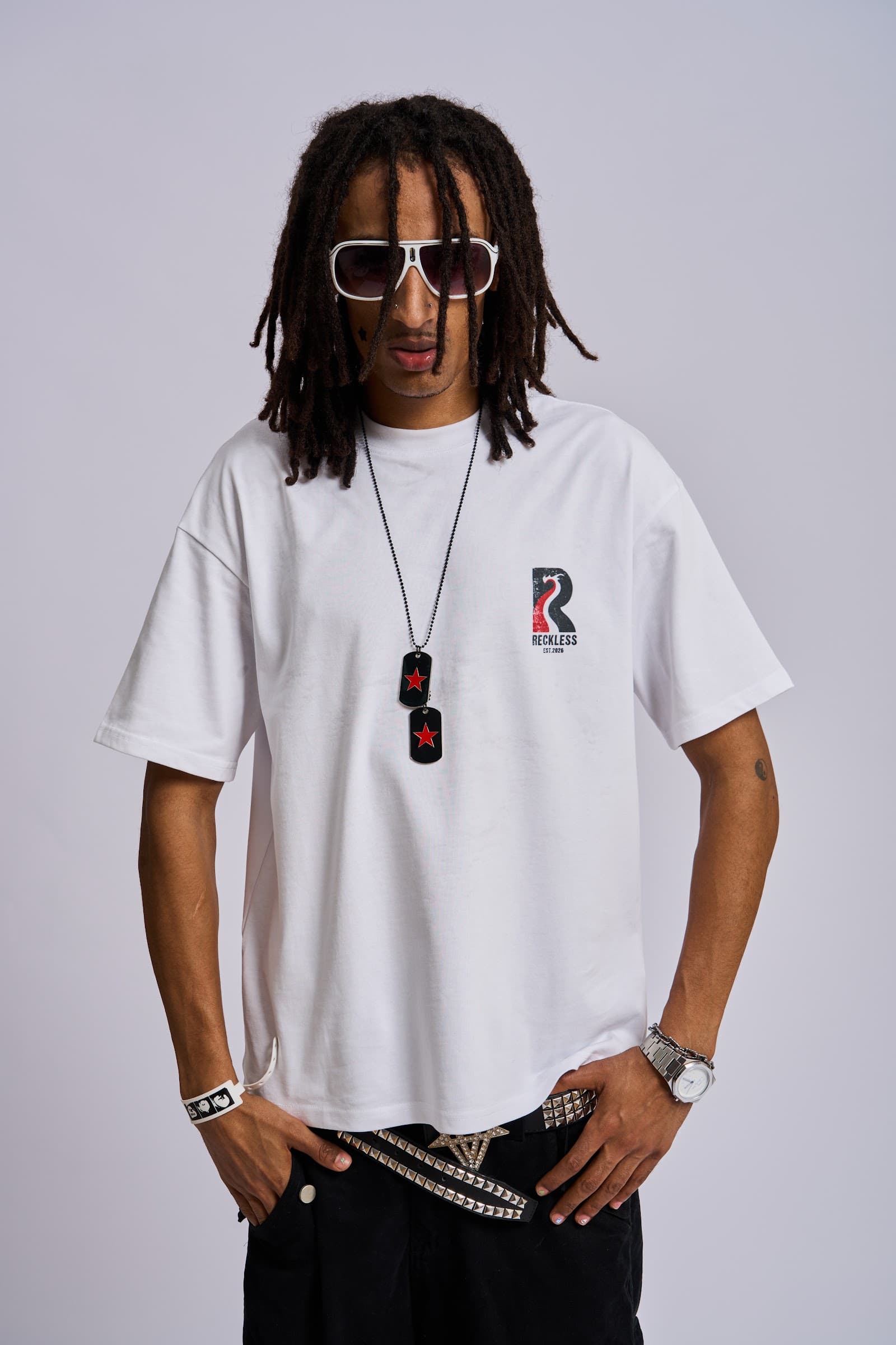 ‘Identity’ tee, white — front chest mark